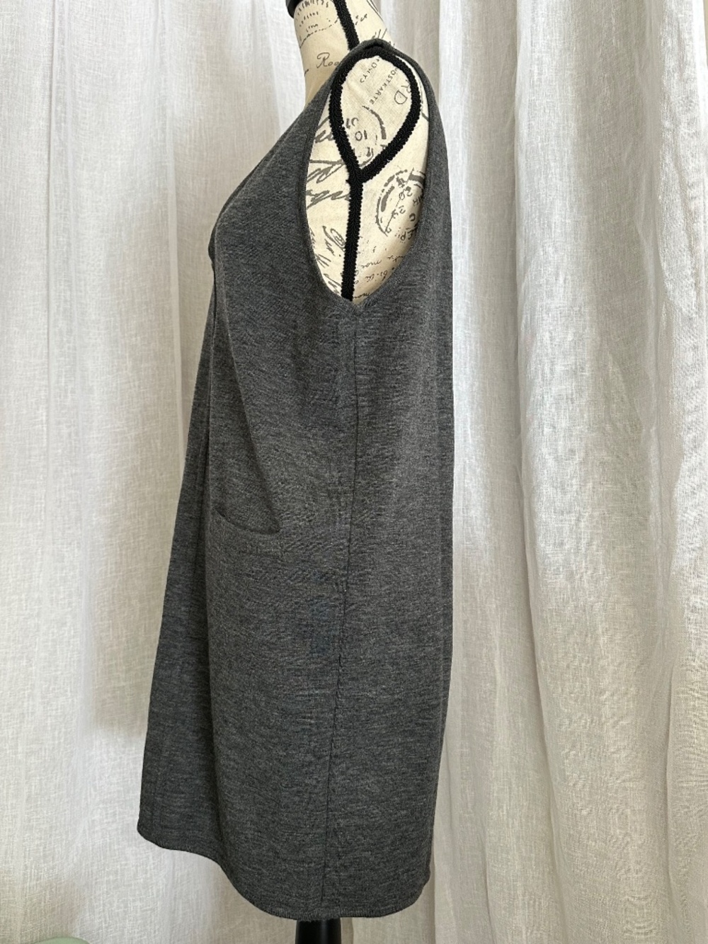 Vintage Grey 100% Merino Wool Sweater Vest Dress Valerie Stevens petite large - Picture 7 of 10